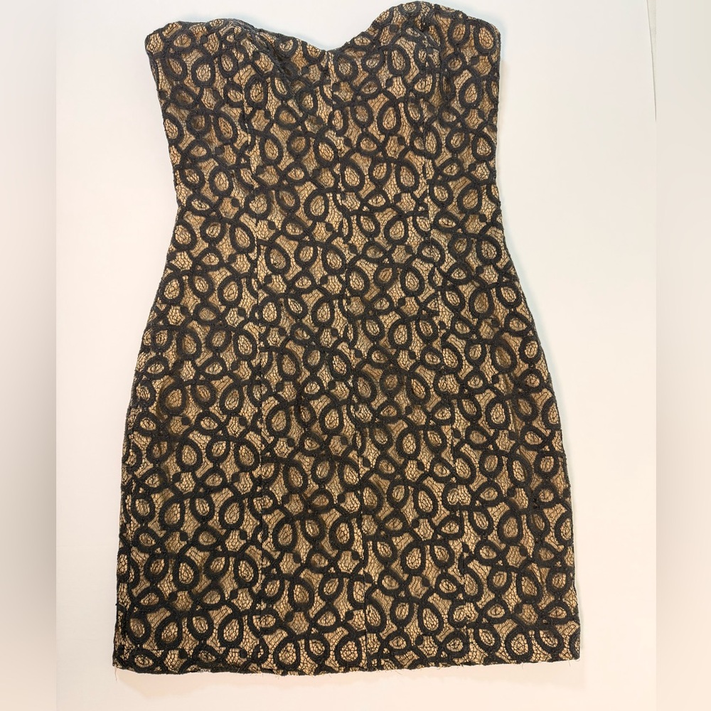 GB Strapless Lace Dress Black Nude Bodycon Cocktail Mini Dress M date night
